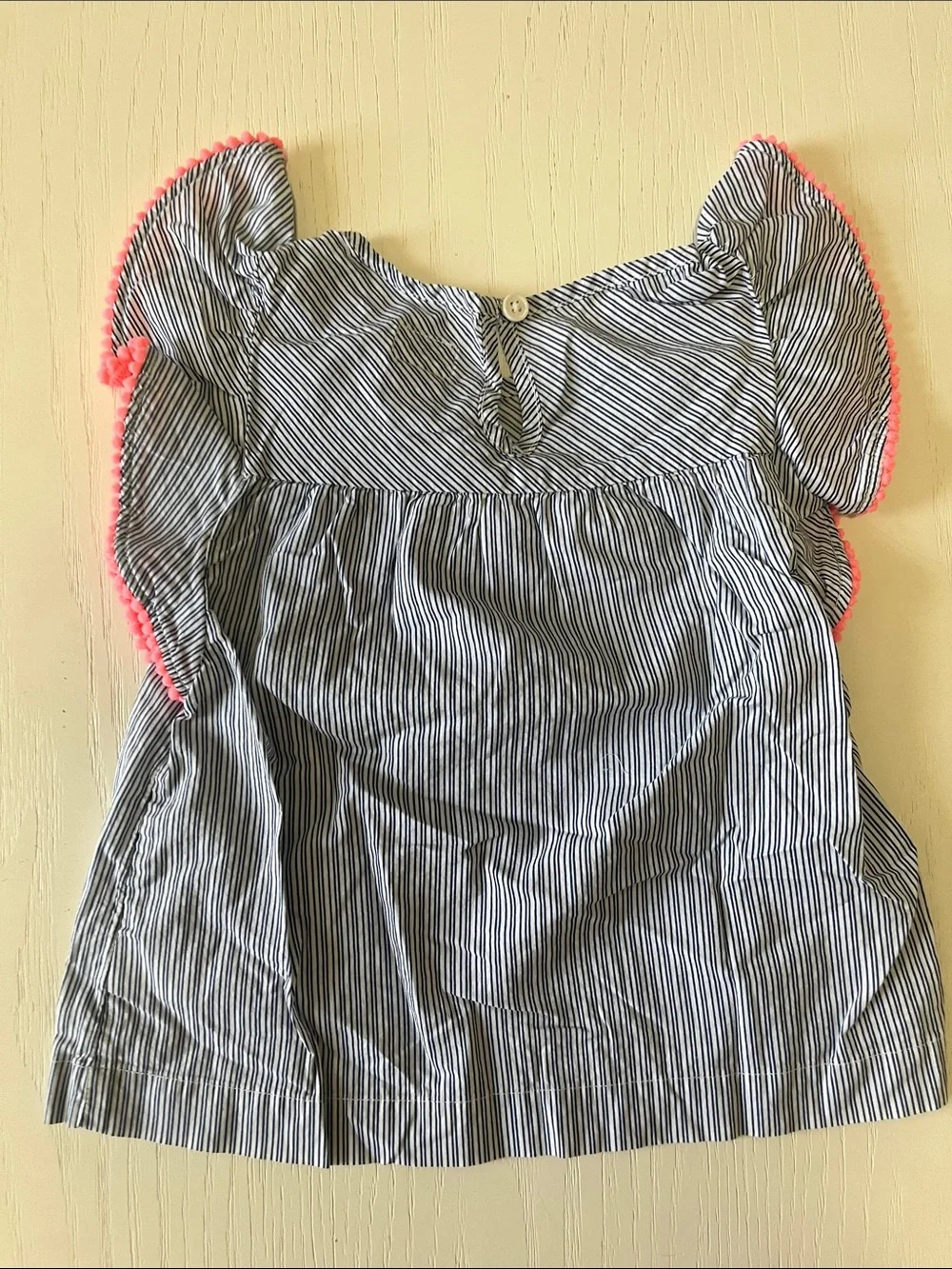Old Navy Navy & White Striped Flutter Sleeve Top with Pink Trim